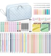 62PCS Aesthetic School Supplies with Cute Pencil Case, Pastel Highlighters Black Ink Gel Pens Mec...