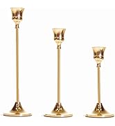 NLBTW Set of 3 Gold Candle Holder for Taper, Vintage Candlestick Holders are Table or Mantel Cent...