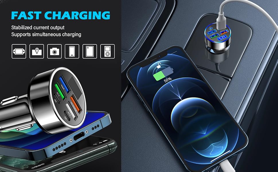 CAR CHARGER USB C WITH LED VOLTAGE DISPLAY