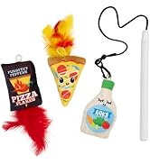 Quirky Kitty Pizza Night Retractable Wand Interactive Cat Toys for Indoor - 3 Pack