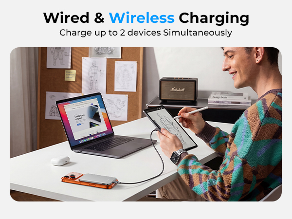 Charge up to 2 devices Simultaneously