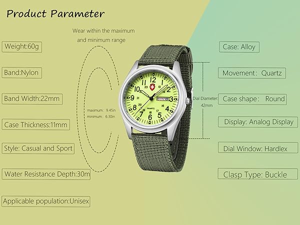 product parameter of the watch