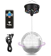 Disco Ball with Motor and Light - 10 RPM Rotating Disco Motor 6 Inch Mirror Ball with 18 LED Bead...