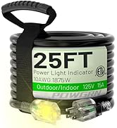 POWGRN 25 Ft 10/3 Black Outdoor Extension Cord Waterproof Heavy Duty 10 Gauge 3 Prong, Flexible C...