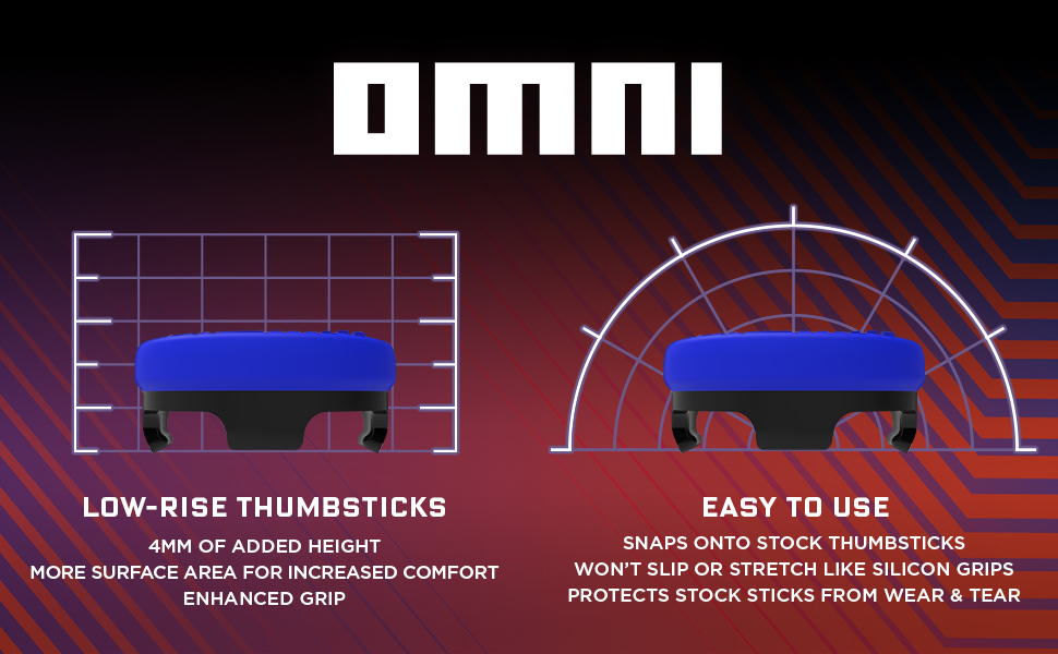 Low Rise Thumnbsticks, easy to use, more surface are and wont slip or stretch like silicon grips