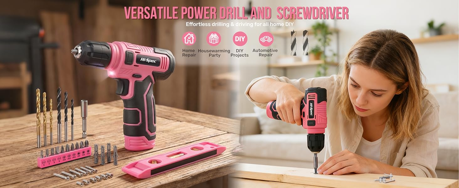 Hi-Spec 8V USB Power Drill Driver & Drill Bit Set