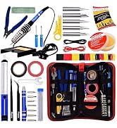 60W Adjustable Temperature Soldering Iron Kit - Soldering Stand, Tips, Desoldering Pump, Wire Cut...