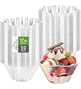 TOFLEN 17 oz Clear Plastic Bowls, 50 Pack Flower Shaped Disposable Hard Plastic Party Bowls for I...