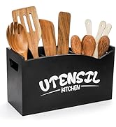 Jucoan Black Farmhouse Utensil Holder for Kitchen Counter, 3 Compartment Large Cooking Utensil Ho...