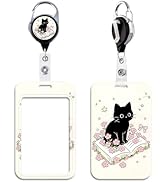 Cute Black Cats & Book Retractable Badge Holder Reel Flowers Badge Reel with ID Holder for Keys &...