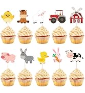 Hooqict 40Pcs Farm Cupcake Toppers Farm Animal Birthday Cake Topper Decorations Cupcake Picks for...