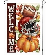 RABUSOFA Fall Football Garden Flag 12x18 Inch Double Sided Outside,Maple Leaves Welcome Autumn Pu...