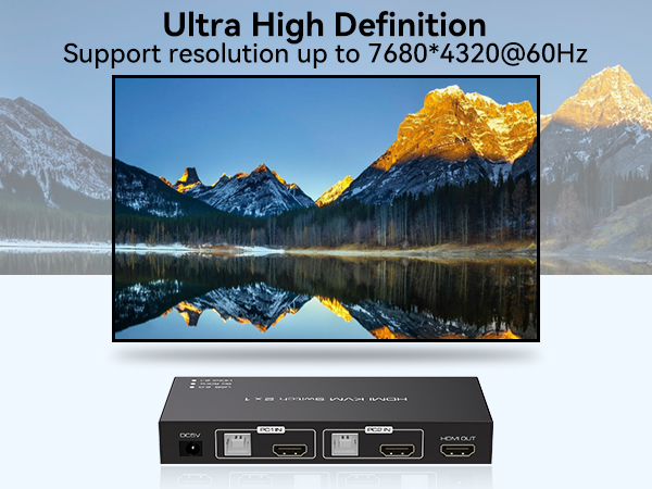 HDMI KVM Switch 2 Computer 1 Monitor 8K 60Hz