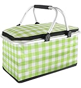 KEFOMOL Insulated Picnic Basket,Collapsible Cooler Bag,32L Grocery Basket with Lid,2 Sturdy Handl...