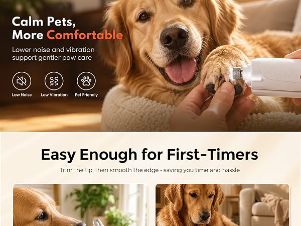 Low-noise, low-vibration pet nail grinder supports calmer and gentler dog grooming at home