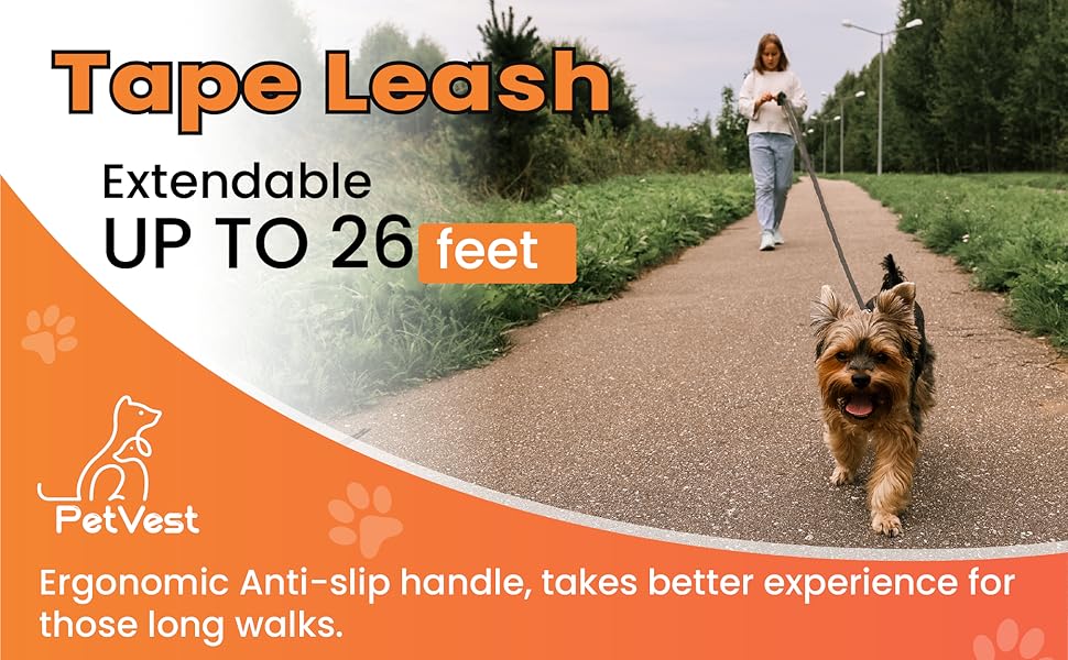 26 FT Retractable Dog Leash,Strong Nylon Tape No Tangle Black