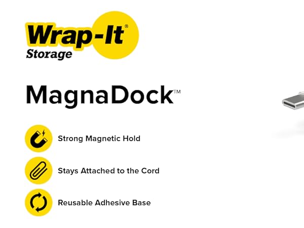 The MagnaDock magnetic desktop cord organizer from Wrap-It Storage