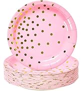 CENLBJ Pink and Gold Party Supplies, Pink Paper Dessert Plates (50-Count)