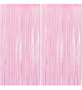 PatiCool Pastel Pink Party Backdrop Decorations - Thicken 2 Pack 3.3x6.6 FT - Baby Pink Tinsel Fo...