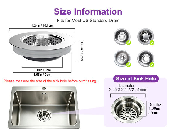 US standard sink strainer