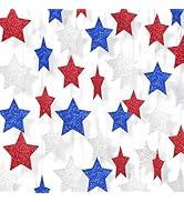 Patriotic Glitter Star Garland Banner Streamers - 2.76 Inch 52 FT 4 Strands Paper - Red White and...