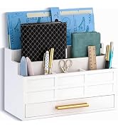 dreampossible white Wood Desk Organizer and Accessories with Drawer, Bill Mail Organizer and File...