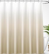 OLANLY Luxury Light Beige and White Ombre Shower Curtain Sets with 12 Hooks, Waterproof and Washa...