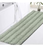 Turquoize Bathroom Runner Rug 17"x47", Soft Absorbent Chenille Bath Rug | Sage, Non-Slip Machine ...