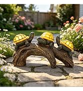 pearlstar Solar Outdoor Statues Turtle on Log Yard Decor Waterproof Figurine Light Garden Decorat...