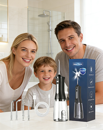 Multiple product lifestyle shots showing people looking at and displaying skincare or beauty products in bathroom settings. Blue and white product packaging visible in several frames.