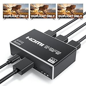 HDMI Splitter 1 in 3 Out, 1x3 Power HDMI Splitter 3 Ports w/Adapter, 4k@30Hz 3D Full HD Distributor