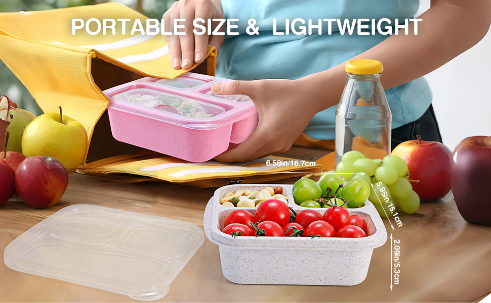 The bento boxes are stackable and can easily fit in a backpack or lunch bag.