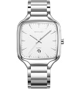 Gosasa Men's Square Watch Stainless Steel Band Quartz Date | Square Dial Men’s Quartz Watch with ...