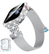 Goton Bling Magnetic Band for Apple Watch Bands Women Series 9 8 7 6 5 4 se, Diamond Metal Loop i...