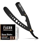 Facón Straight Razors for Men - Professional Barber Straight Edge Razor Kit with 100 Blades, Clas...