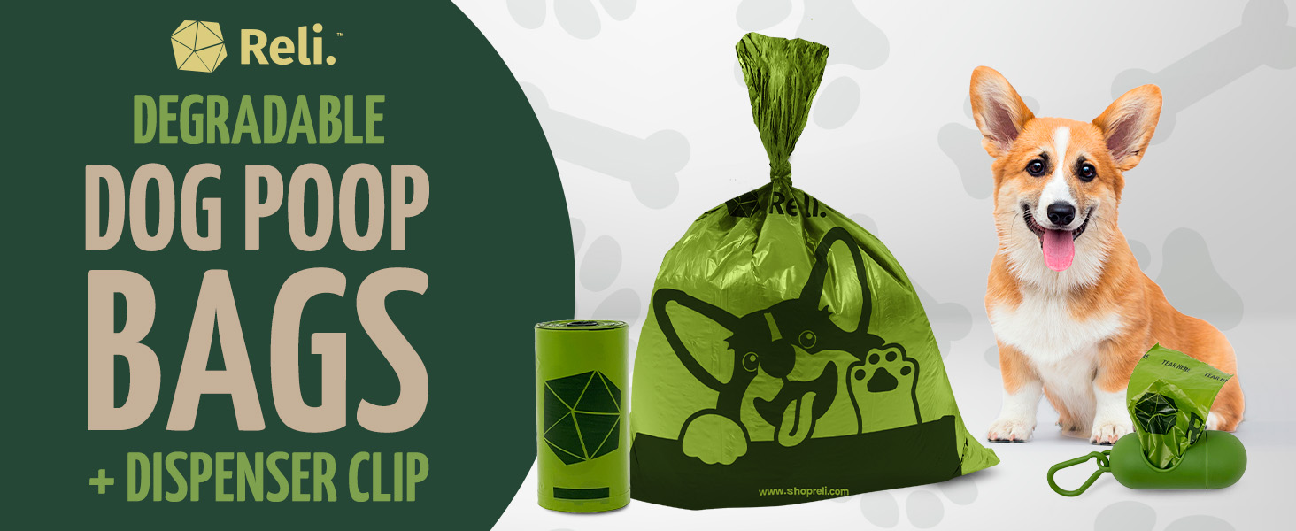 Eco Dog Poop Bags with Dispenser Clip (Green)