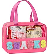 Snack Bag for Travel - Chenille Letter Clear Makeup Bag, Large Preppy Patch Snack Cosmetic Bag wi...