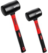 LOZAGU 2-Pack Rubber Mallet Hammer 8oz and 16oz, Fiberglass Handle, Rubber Mallet for Flooring, T...