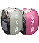Larpur Pop Up Laundry Baskets, 2 Pack Mesh Laundry Hampers with Handles, Collapsible Clothes Hamp...