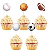 Hooqict 40Pcs Sports Cupcake Toppers Football Soccer Basketball Baseball Golf Ball Cake Topper De...