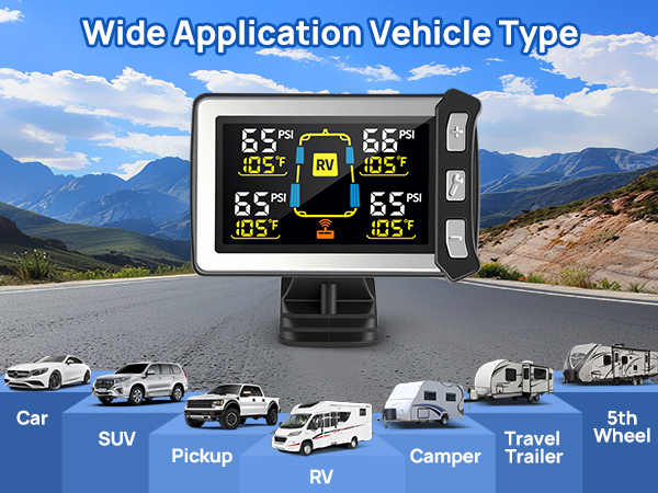 Masoll TPMS is fit for all types of RV trailer or camper which setup is less than 87PSI and 120 FT