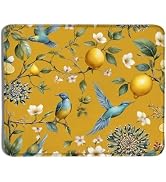 Qykwz Chinoiserie Blue Bird Lemon Blossom Mouse Pad, Mediterranean Summer Citrus Lemon Fruit Mous...
