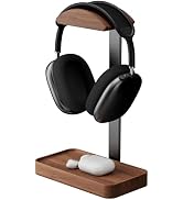 muso wood Walnut Headphone Stand, Wood Headset Stand with Storage Base, Headphones Holder for Gam...