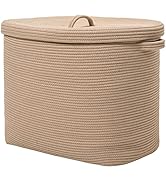 22"x14"x18" Rectangular Extra Large Storage Basket with Lid, Cotton Rope Storage Baskets, Laundry...