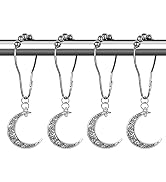 CHICTIE Shower Curtain Rings Hooks,Silver Moon Decorative Shower Curtain Hooks,12Pcs Polished Chr...