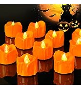 Halloween 12 Pack Orange Tea Lights, Small Dripping Candles, Battery Operated LED Tealights, Mini...