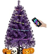Purple 3ft Christmas Tree with Lights, Halloween 36inch Artificial Small Tree Mini Table Top Deco...