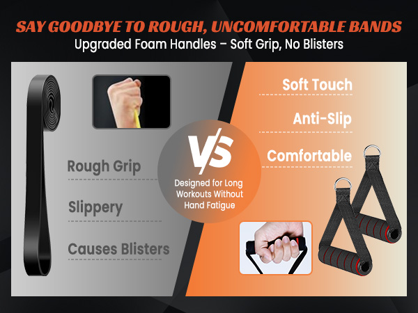 Say goodbye to rough, uncomfortable bands. Upgraded Foam Handles – Soft Grip, No Blisters