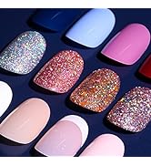 Teenitor Short Press on Nails, Round Fake Nails, Glossy Glue on Nails,288pcs Glitters Press on Nails