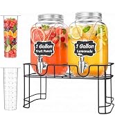 Lifewit 1 Gallon Glass Drink Dispenser for Parties, Beverage Container with Stand for Juice/Tea/S...